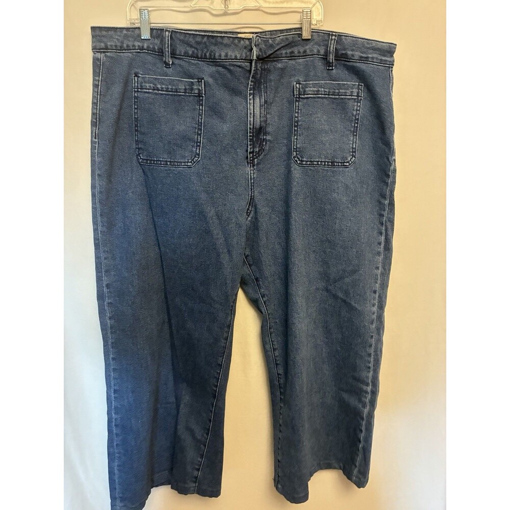 ELOQUII Women’s Blue Denim Jeans Plus Size 22 Solid wide leg ankle
